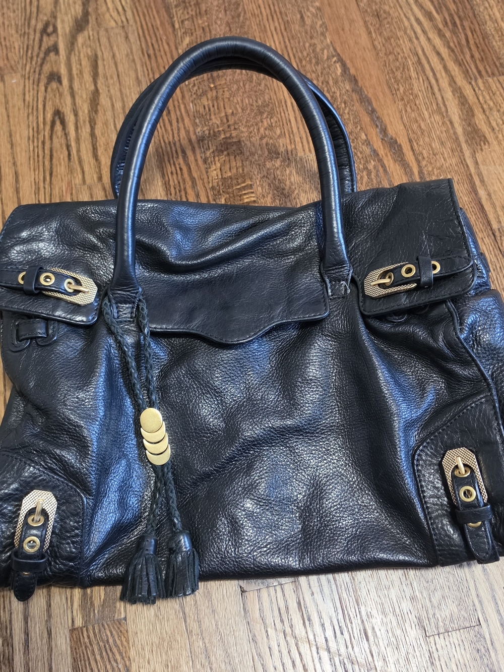 Rebecca Minkoff Black Leather Satchel with Gold Hardware